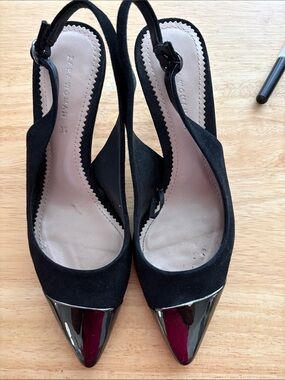 Zara Black Slingback Pumps with Glossy Pointed Cap